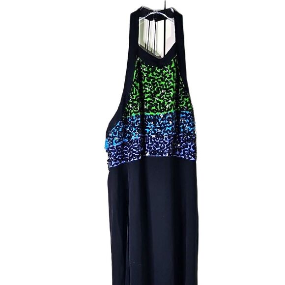 Evening By Bieff Basix Silk Sequin Design Shoulderless High Neck Black Size 10 - Picture 1 of 7